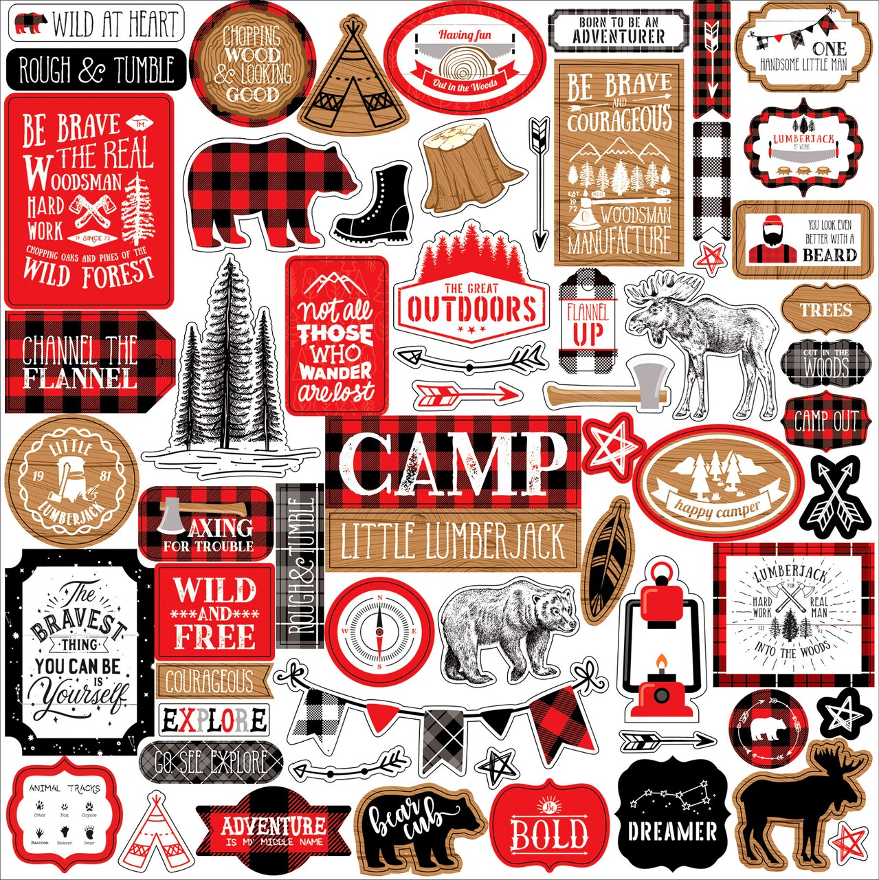 Echo Park Little Lumber Jack 12 x 12 Cardstock Element Sticker Sheet